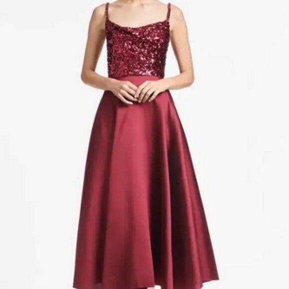 Sachin & Babi Bordeaux Burgundy Red Emile Sequin Midi Gown